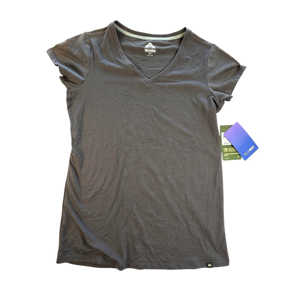 Eastern Mountain Sports Shirt Womens Small Gray TechWick V Neck Quick Dry